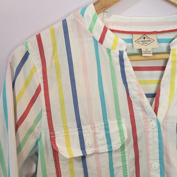 St. John's Bay 100% Cotton Women's Long Sleeve Buttoned Striped Shirt, Size Med - Picture 8 of 17